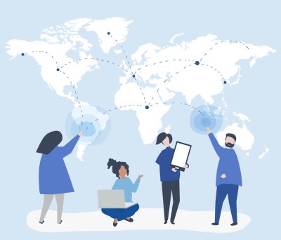 Character illustration of people with global network concept